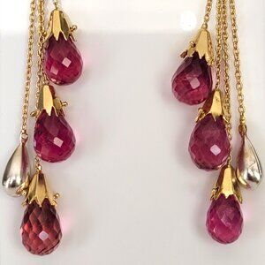 14K Two-Tone Gold RubelliteTourmaline Pear Briolette Drop Chandelier Earring